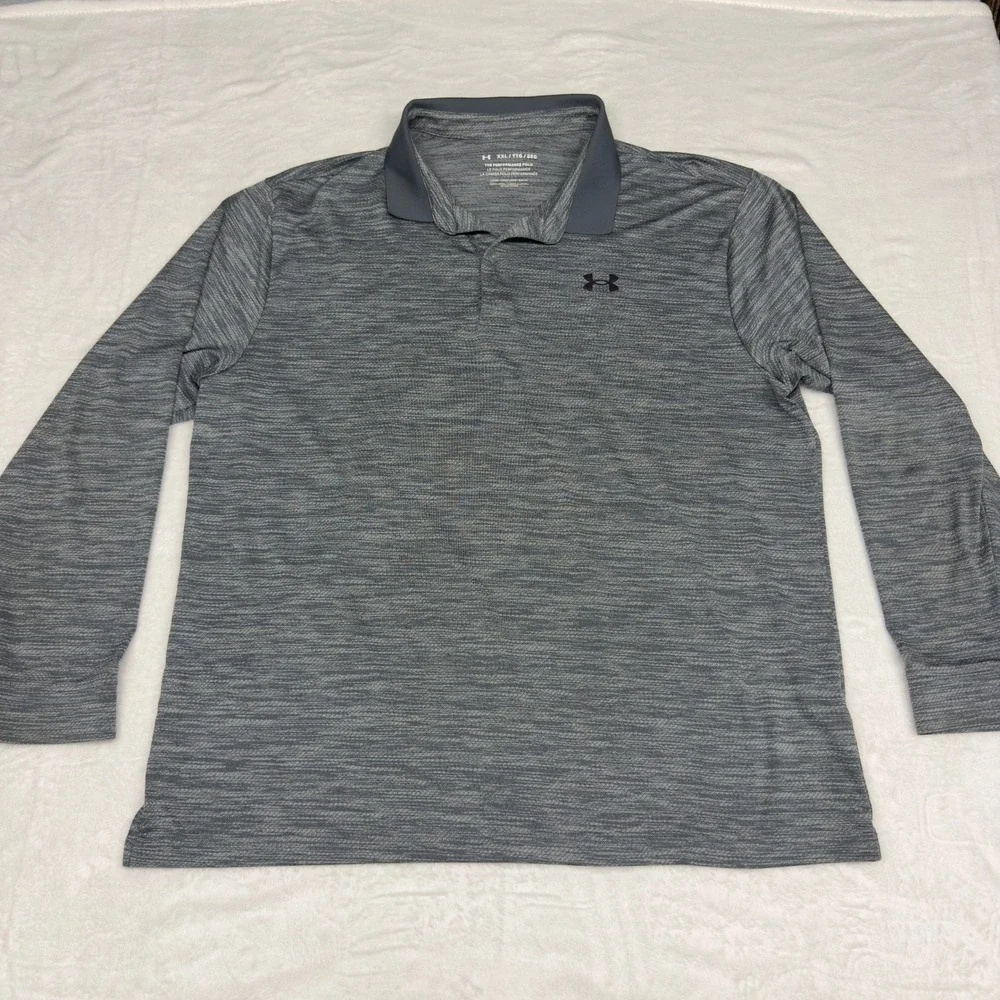 Under Armour Performance Polo Shirt Mens XXL Grey Space Dye Long Sleeve Loose